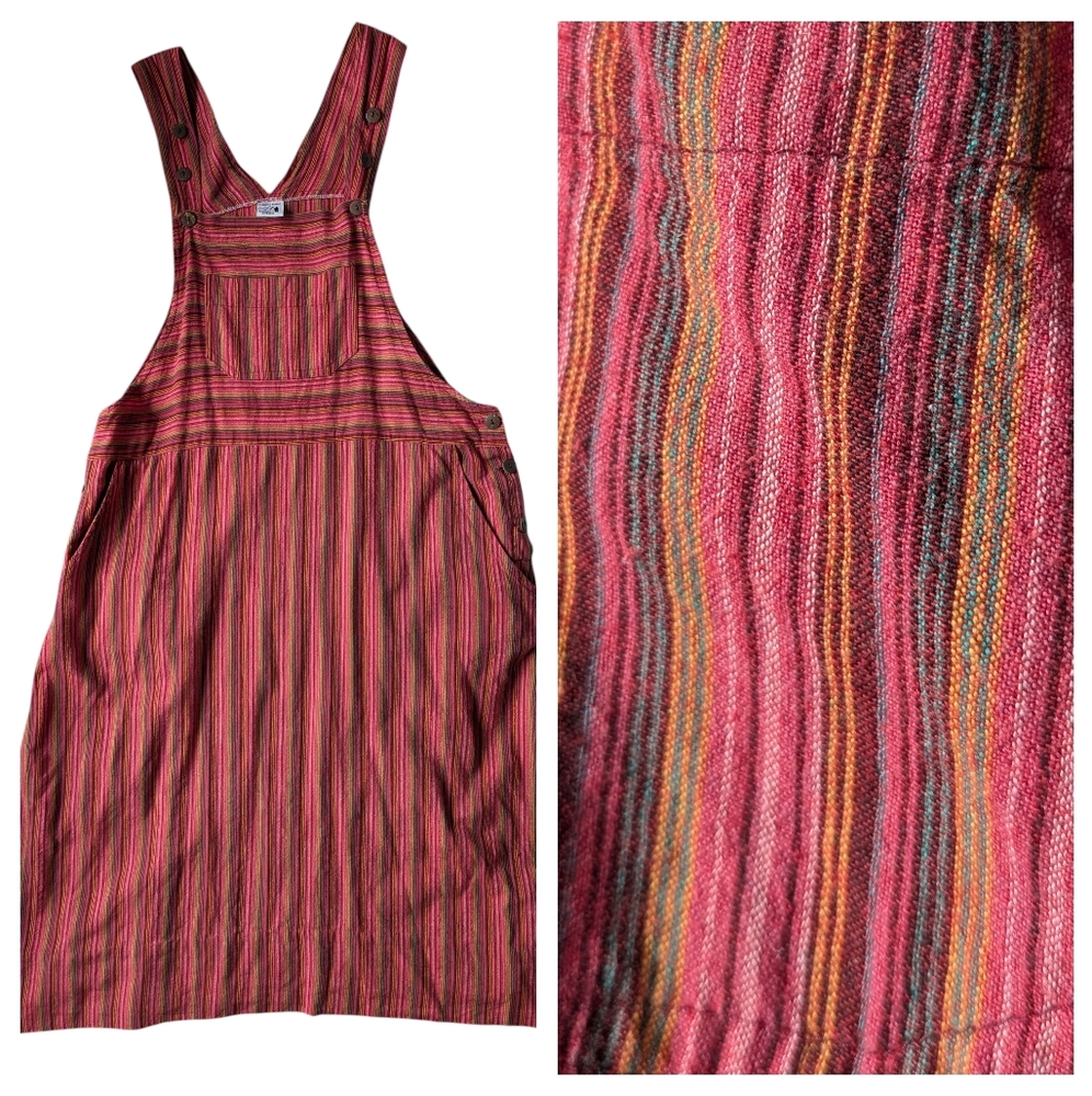 Red Striped Multicolor Overall Dress